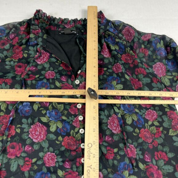 Saks Fifth Avenue Floral Blouse Sheer Long Sleeve Romantic Button Top Medium - Picture 7 of 10